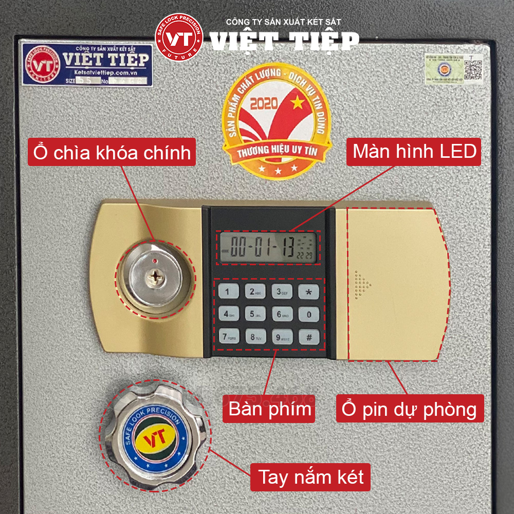 Hệ thống khóa điện tử trên két VE55 màu ghi xám Hệ thống khóa điện tử trên két VE55 màu ghi xám