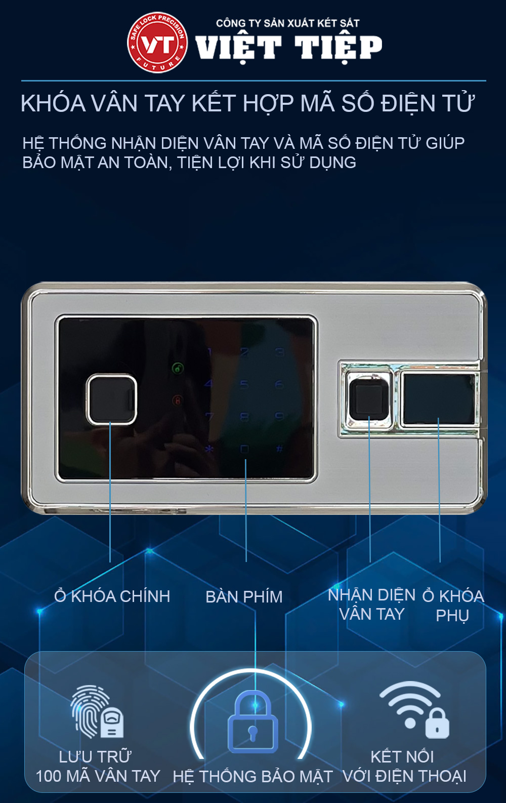Bảng khóa két sắt vân tay VT68 màu trắng Bảng khóa két sắt vân tay VT68 màu trắng