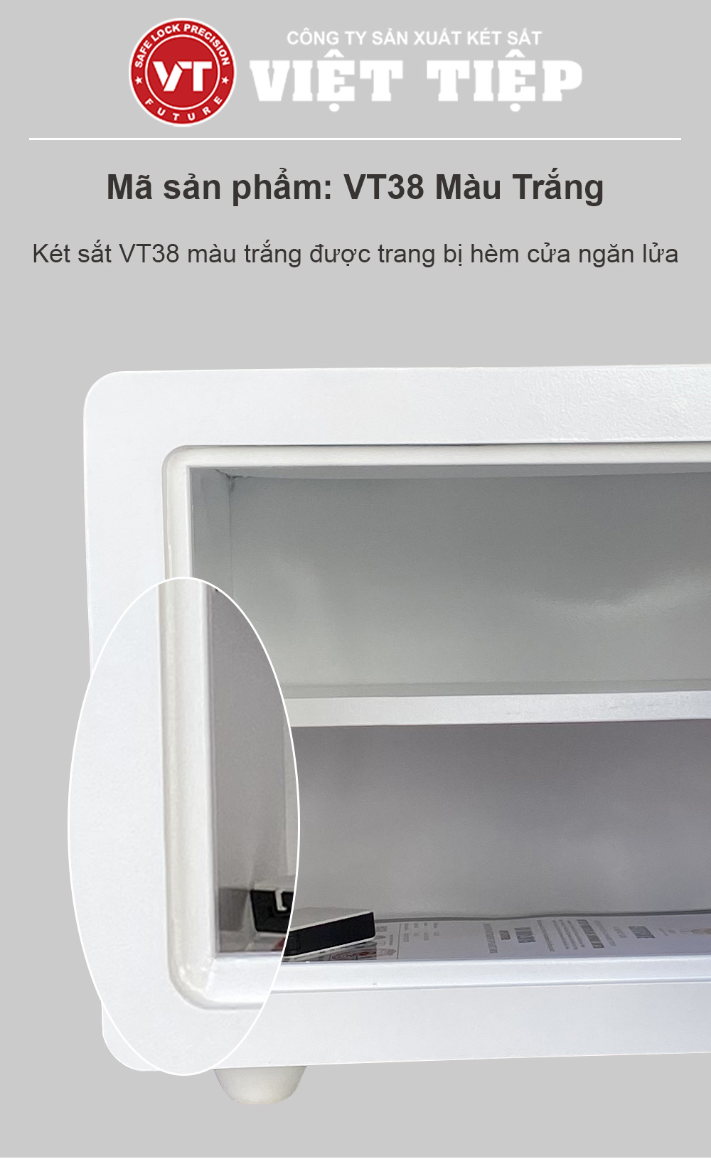 Két sắt VT38 màu trắng với thiết kế hèm cửa ngăn lửa Két sắt VT38 màu trắng với thiết kế hèm cửa ngăn lửa