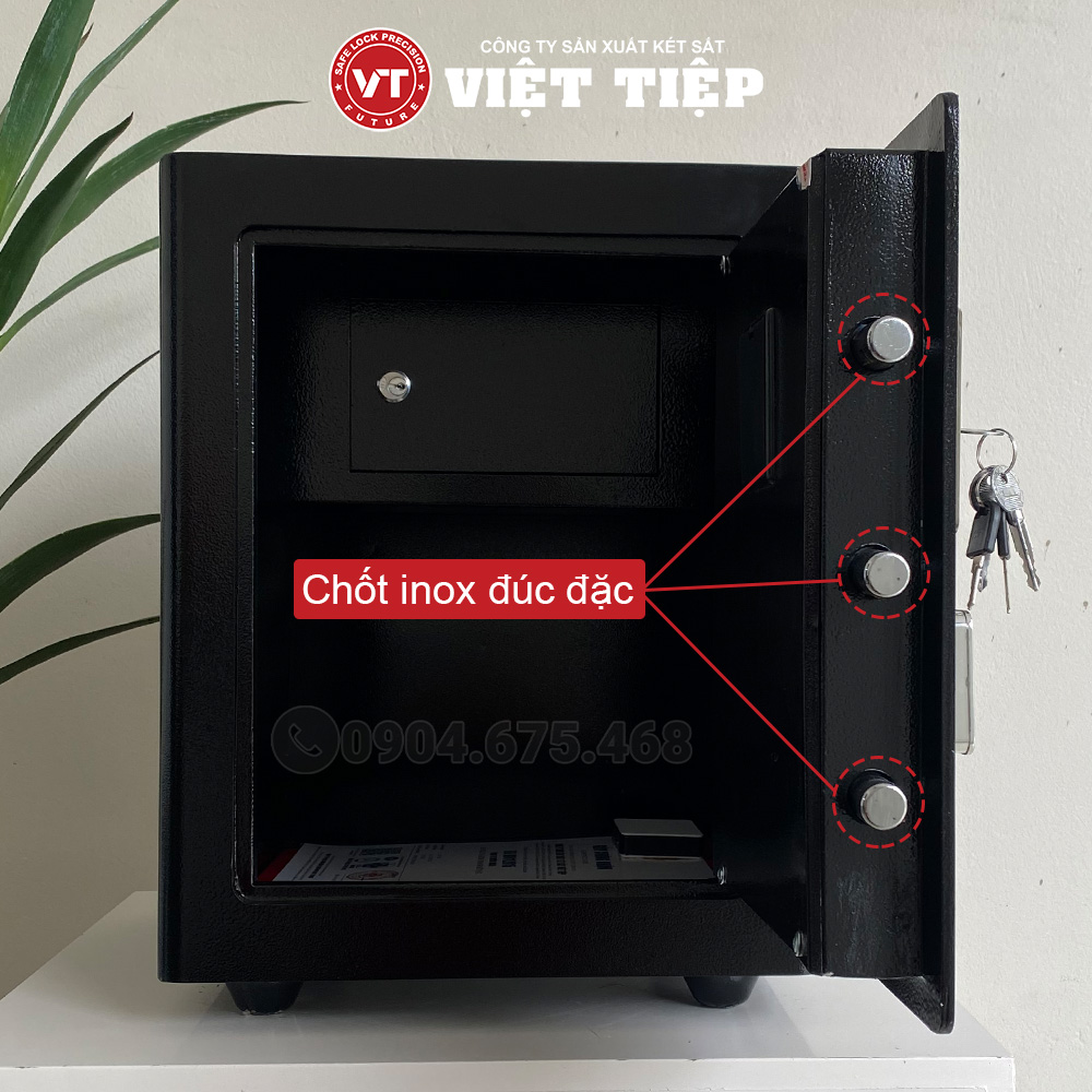 Két sắt VT56 màu đen có chốt inox đúc đặc Két sắt VT56 màu đen có chốt inox đúc đặc