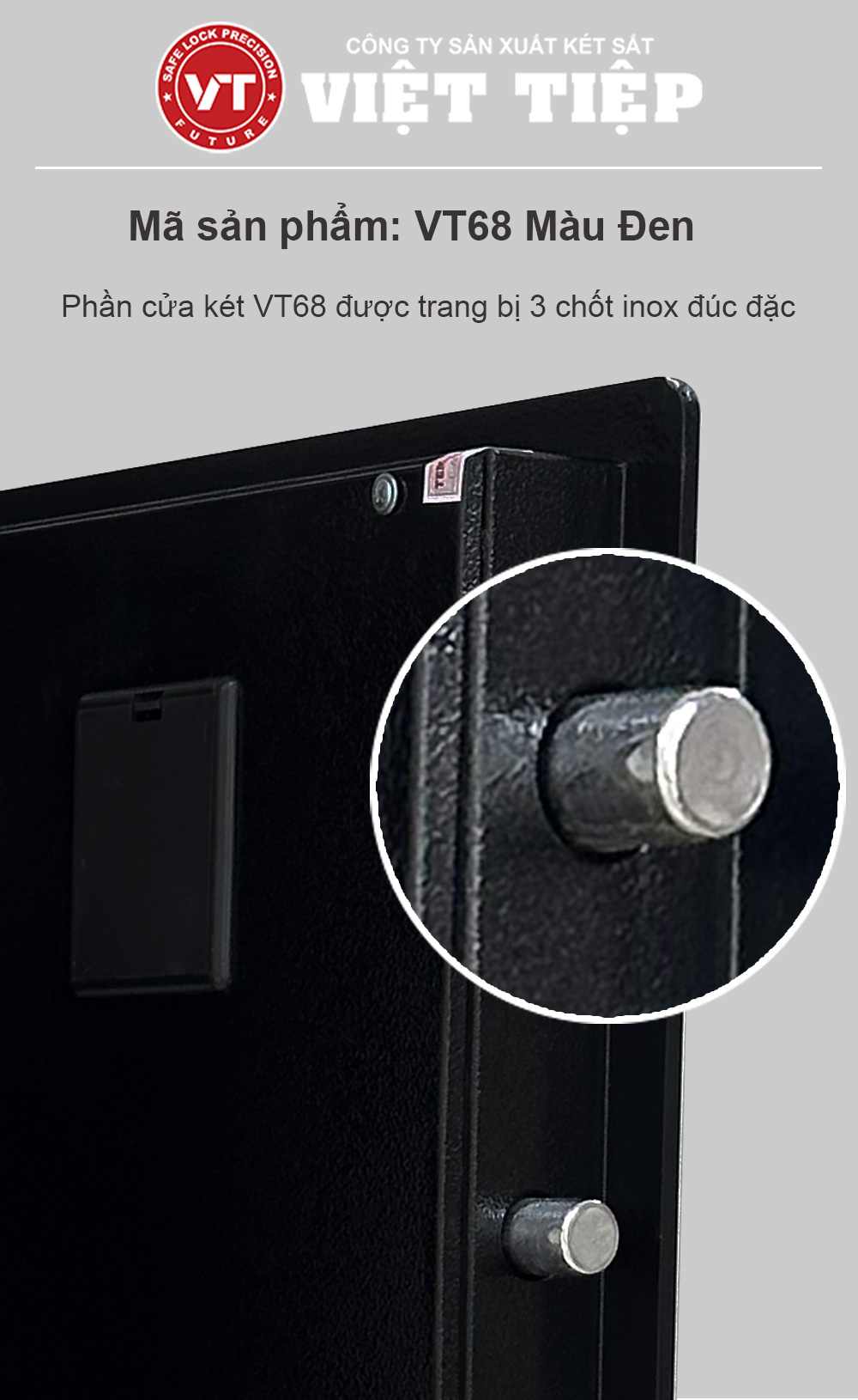 Chốt inox đúc đặc trên VT68 màu đen Chốt inox đúc đặc trên VT68 màu đen